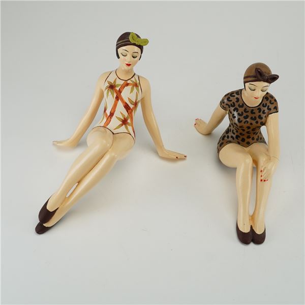 2pc Art Deco Style Resin Bathing Beauty's Figurines