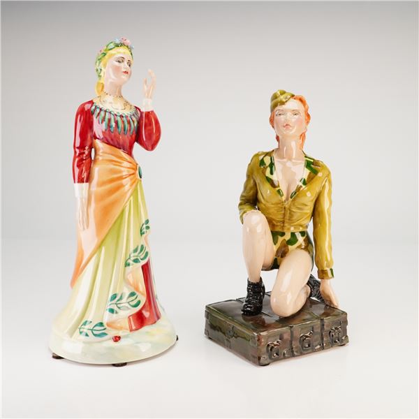 2pc Peggy Davies Ceramics Figurines including Rita Hayworth Cover Girl and Ellen Terry