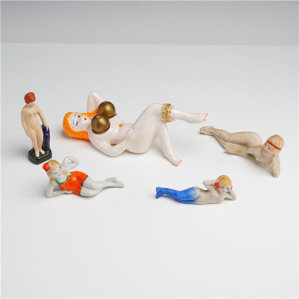 Collection of Five Bisque Porcelain Bathing Beauty Figurines