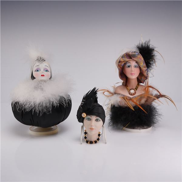 Three Bel Ombre Italy Porcelain Lady Head Bust Music Boxes and Ornament