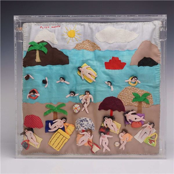 Peruvian Arpillera 3D Textile Wall Hanging, Playa Nudista