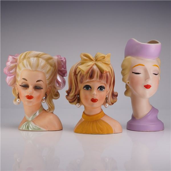 Trio of Mid-Century Japanese Ceramic Lady Head Vases