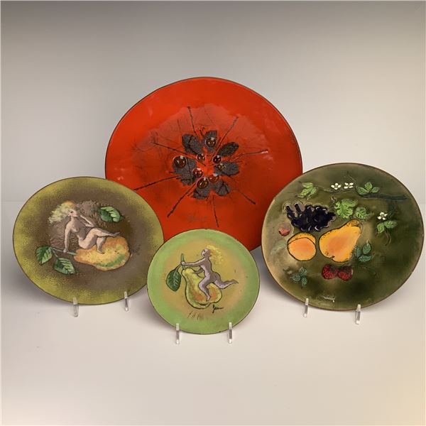 4pc Enamel on Copper Decorative Plates