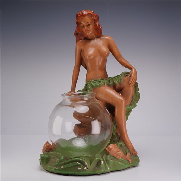 Mid-Century Nude Woman Figure with Clear Glass Bowl