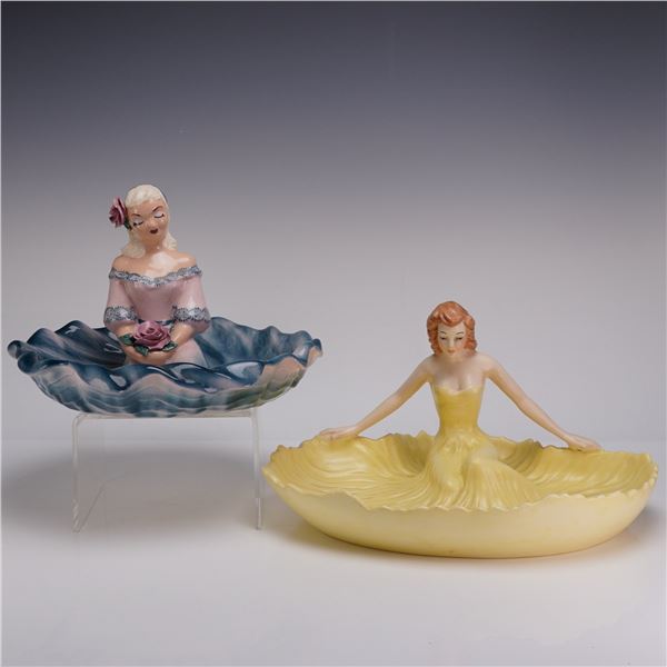 2pc Mid-Century California Pottery Porcelain Figures with Dress Bowls