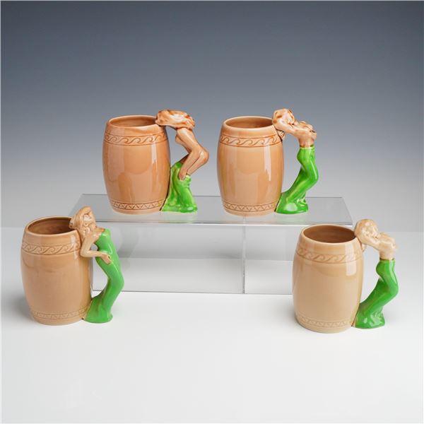 Set of 4 Mid-Century Japanese Risque Ceramic Mugs