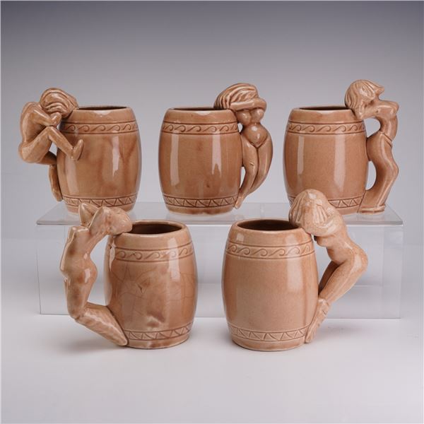 5pc Japanese Ceramic Novelty Mugs After the Dorothy Kindell Striptease Series
