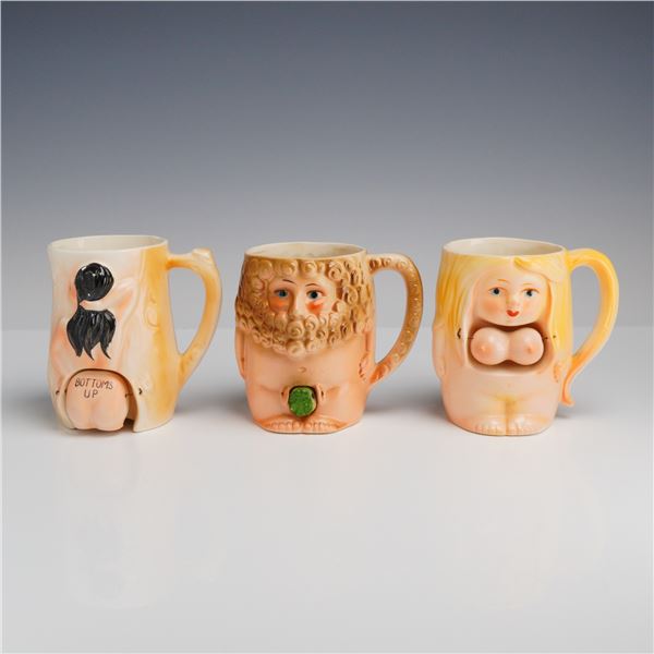 Three Katsurani Japan Ceramic Nude Woman and Men Mugs