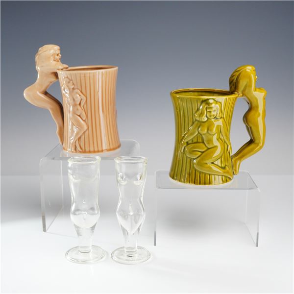 4pc Ceramic and Glass Risque Glasses and Mugs