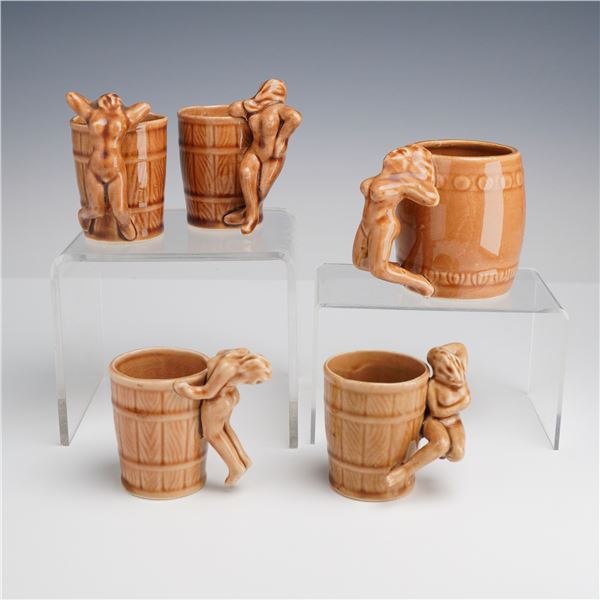 Five Risque Ceramic Shot Glasses and Mug, Attributed to Japan