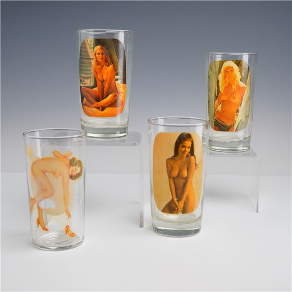 Set of Four Vintage Nude Risque Drinking Glasses
