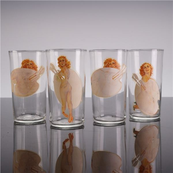 4pc Mid-Century Peek-A-Boo Pin-Up Highball Glasses
