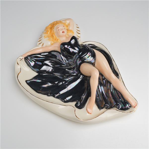 Mid-Century Ceramic Pin-Up Style Girl in Black Ashtray