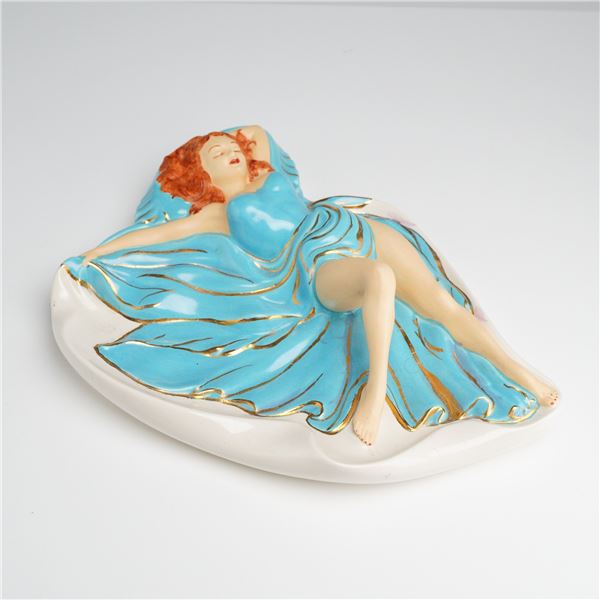 Mid-Century Ceramic Pin-up Style Girl in Blue and Gilt Ashtray