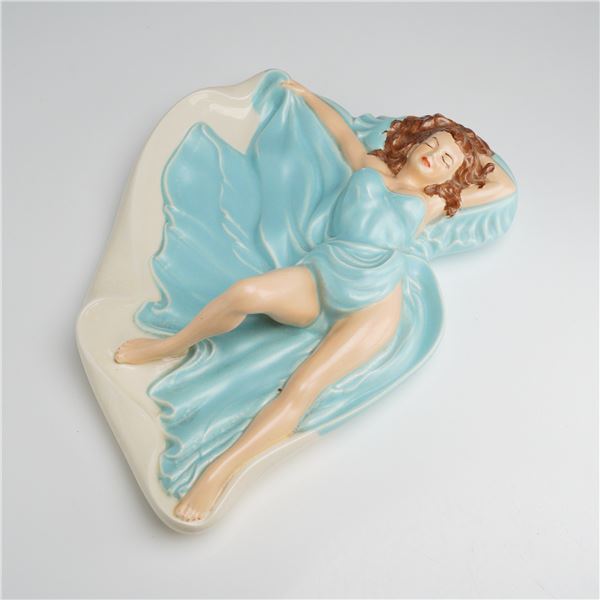 Mid-Century Ceramic Pin-up Style Girl in Blue Ashtray