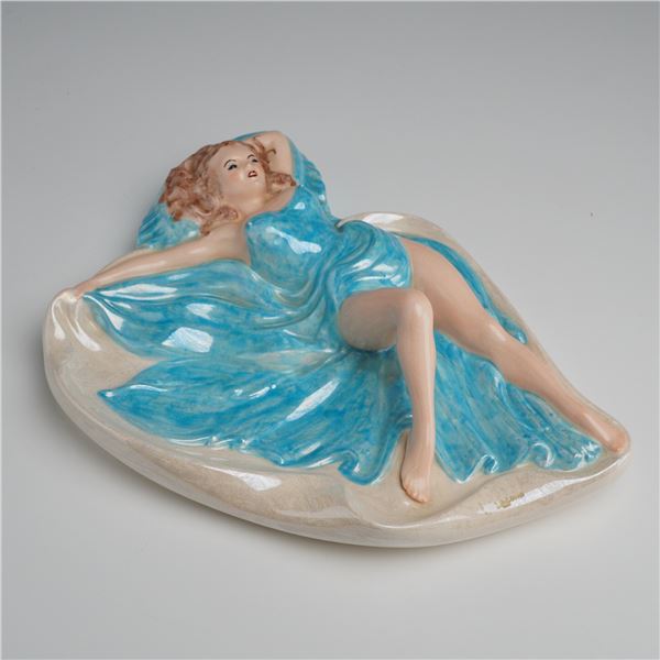 Mid-Century Ceramic Pin-up Style Girl in Blue Ashtray