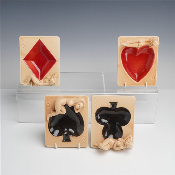 Set of Four Shafford Japan Nude Pin-Up Playing Card Ceramic Ashtrays