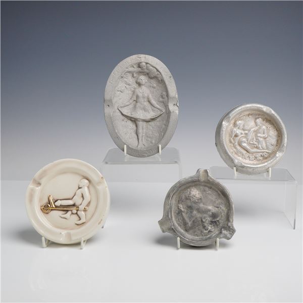 Assortment of Four Vintage Metal and Porcelain Risque Ashtrays