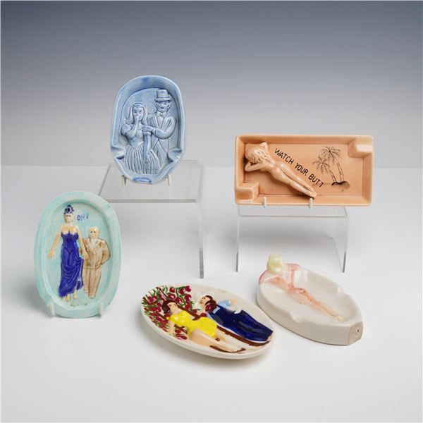 Five Novelty Risque Vintage Ceramic Ashtrays