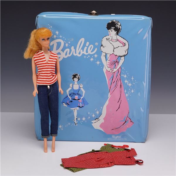 Mattel Barbie Carrying Case Including 1961 Blonde Ponytail Doll, Jeans Outfit and On the Go Dresses