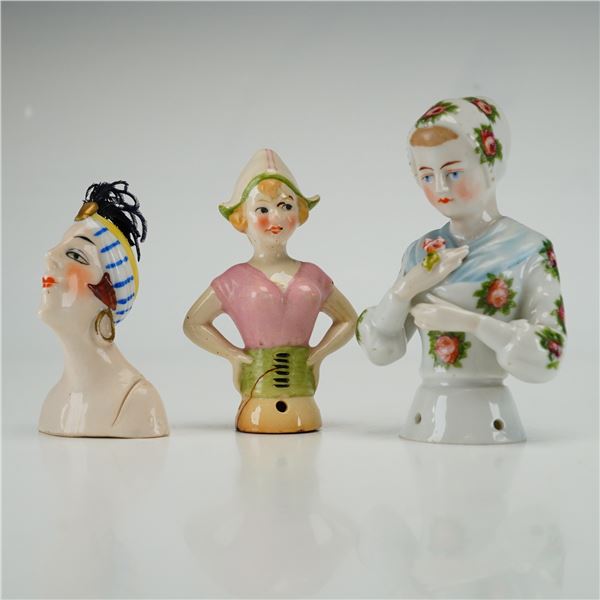 Three Vintage German Style Porcelain Pincushion Half Dolls