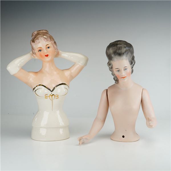 Two Porcelain and Bisque Half Dolls, Japanese and German