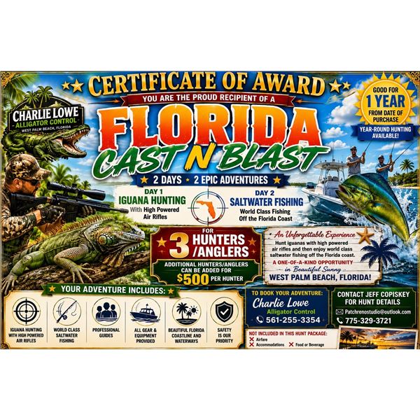 Florida Cast N Blast for 3 - Iguana and Fishing - 2 Days