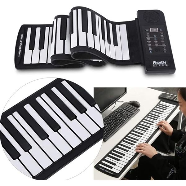 Flexible/Portable 61-Key Roll Up Piano - Soft/Flexible Electronic Piano Keyboard - New