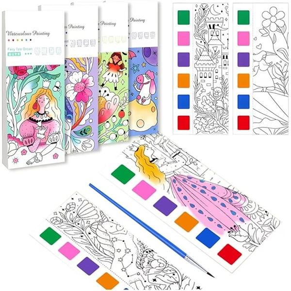 4-Pack Watercolor Painting Books/Art Sets with Brush & Paints - 48 Pages - New