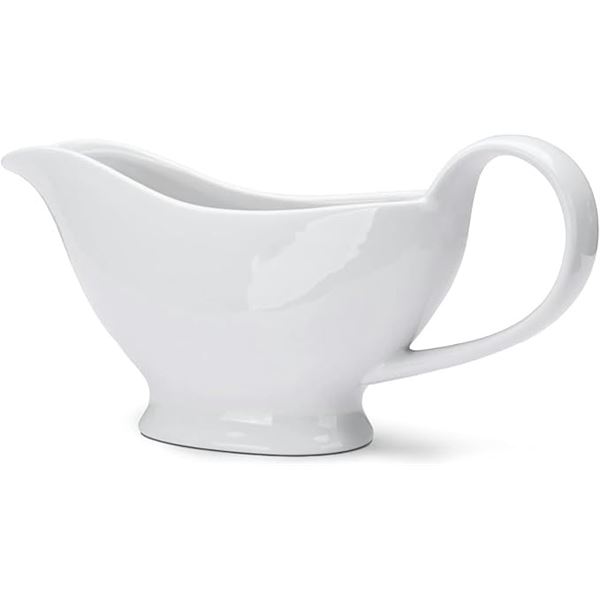 White Porcelain Gravy Boat - 200ml (8oz) Ceramic Gravy Jug/Sauce Boat with Handle - New