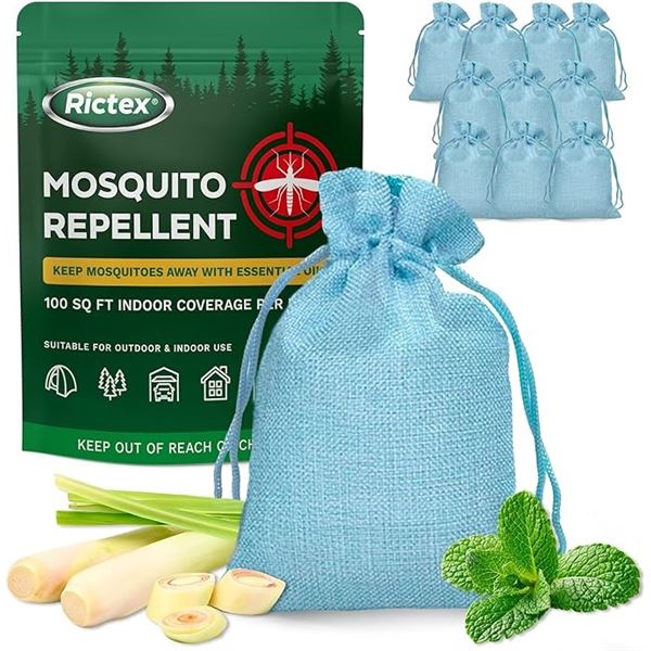 Rictex 10-Pouches Mosquito Repellent - For Indoor & Outdoor Use - Powerful/Natural Repellent - New