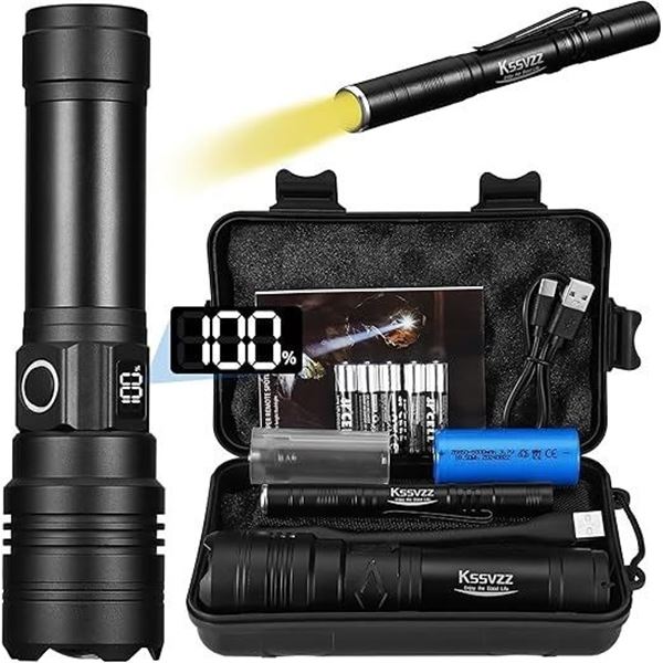 LED Super Bright Rechargeable Tactical Flashlight - 500,000 Lumens, Long-Range, 5 Light Modes - NEW