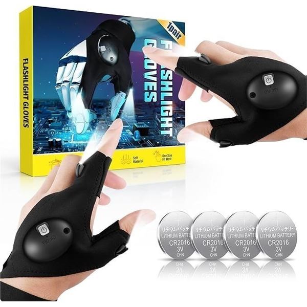 LED Flashlight Gloves - Batteries Included - Great for Precision Work, Outdoors, Crafting - New