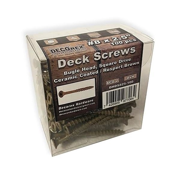 Box of 100PCS DecoRex #8 x 2.5" Wood Screws - Square Drive, Bugle Head Deck Screws- New