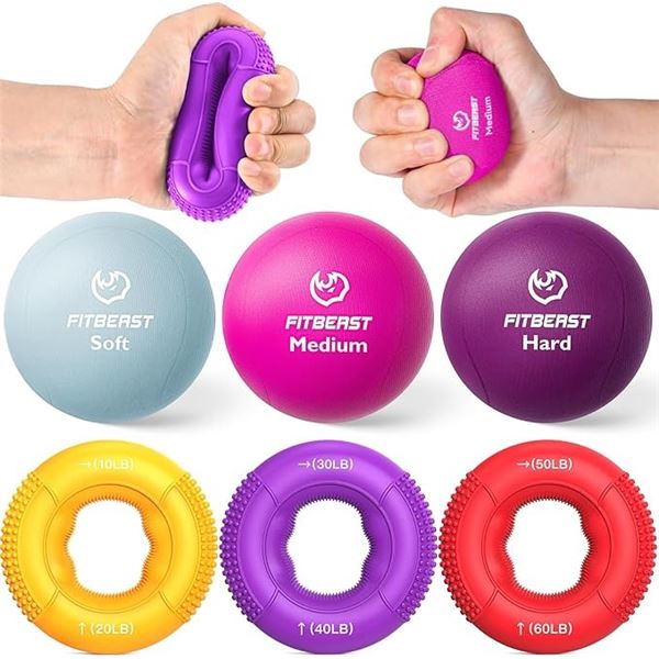 FitBeast GripFlex Power Kit (6-Pack) Grip Strength Trainers/Finger & Forearm Strengtheners - New