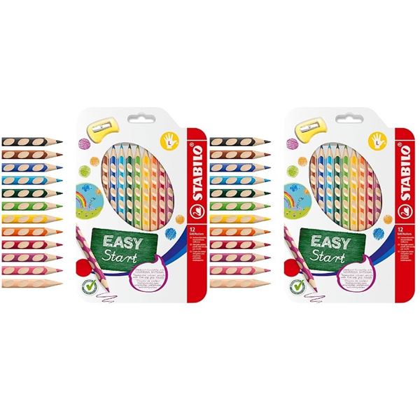 2 Packs Stabilo EasyStart 12-Color Triangular Colored Pencils with Ergonomic Non-Slip Grip - New