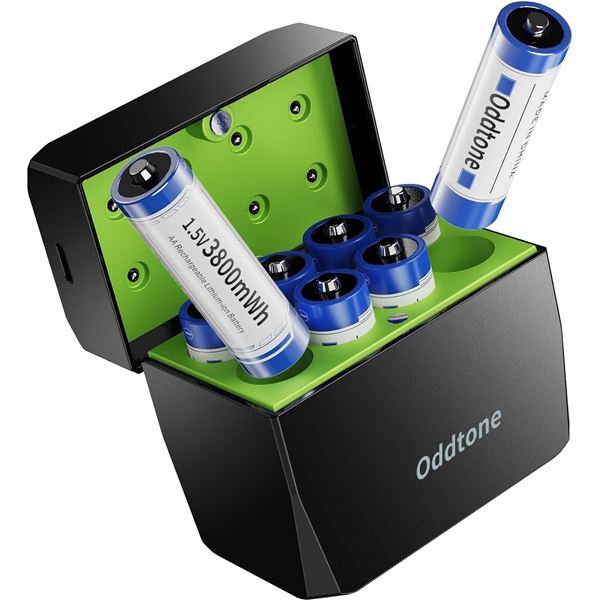 8-Pack Rechargeable AA Lithium Batteries with Charger Box; 3800mWh High-Capacity Li-Ion Battery Set