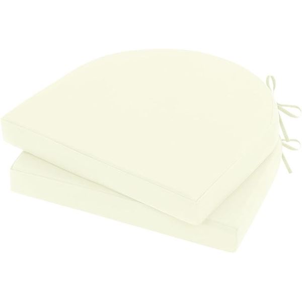 Set of 2 Outdoor Patio Chair Cushions (17" x 16" x 2") Waterproof Chair Cushions (Cream) - New!