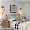 Image 12 : Set of 2 Rustic Farmhouse Design Rattan Hanging Wall Sconce Lights (Plug-In Design) - New!