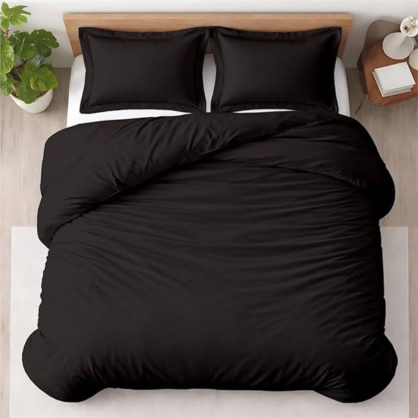 Kotton Culture 100% Egyptian Cotton 3PC Queen/Full Size (90" x 90") Duvet Cover Set (Black) New!