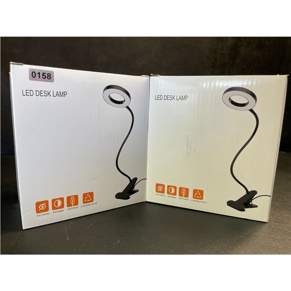 Lot of 2 LED Desk Lamps - Flexible Gooseneck Design, Clamps on Anywhere! (Black) - New