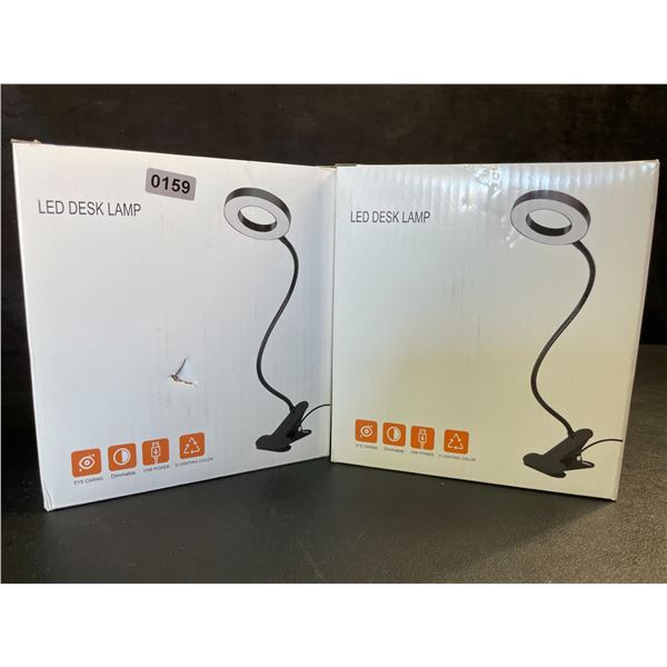 Lot of 2 LED Desk Lamps - Flexible Gooseneck Design, Clamps on Anywhere! (Black) - New