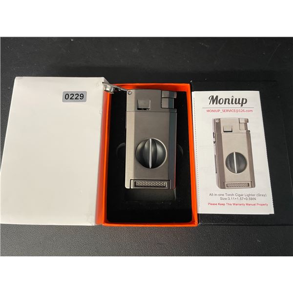 Torch Lighter with Integrated Cigar Cutter - Wind-Resistant Flame - Butane Refillable Design - New