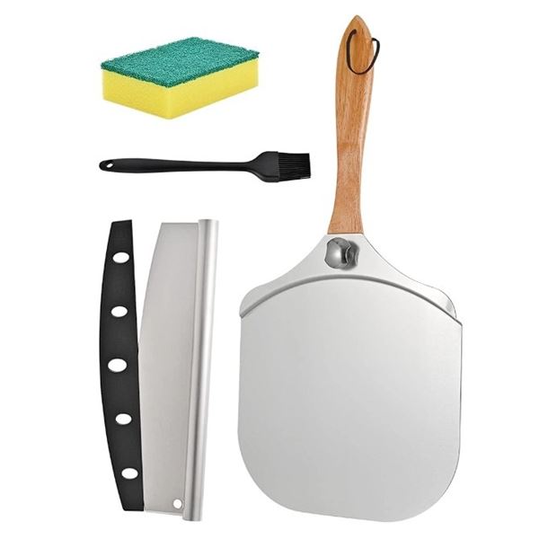 Professional Aluminum Pizza Peel/Metal Paddle with Foldable Handle & 14" Rocker Pizza Cutter - NEW