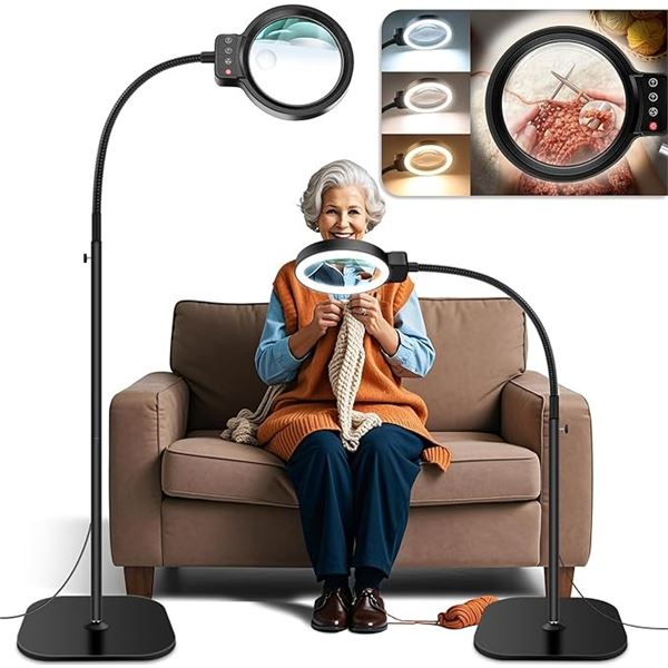 Professional Large Floor 30X/10X Magnifying Glass w/ LED Light & Stand (31") Flexible Design - New!