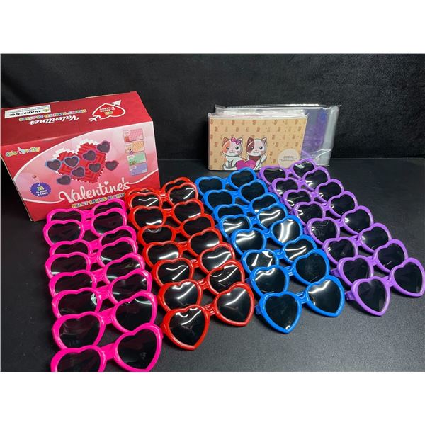 32-Pack Box of Heart Shaped Sunglasses (Multi-Color) - Brand New