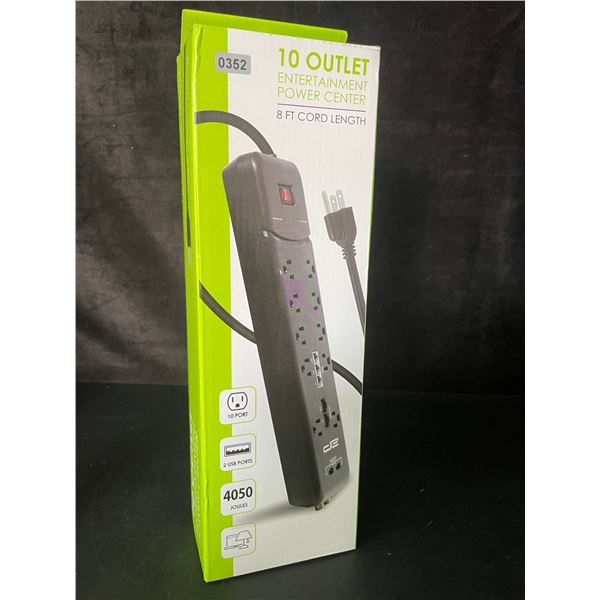 10-Outlet Power Bar/Surge Protector with 8FT Cord - 4050 Joules, 2x USB Ports - Brand New!