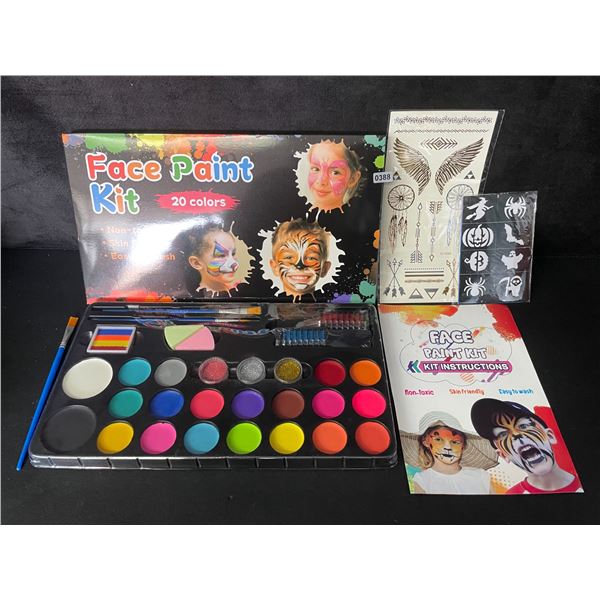 20-Colors Face Painting Kit - Face/Body Painting Kit with Brushes, Stencils. & Glitter - New