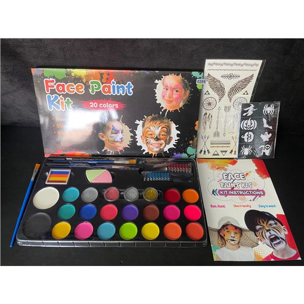 20-Colors Face Painting Kit - Face/Body Painting Kit with Brushes, Stencils. & Glitter - New