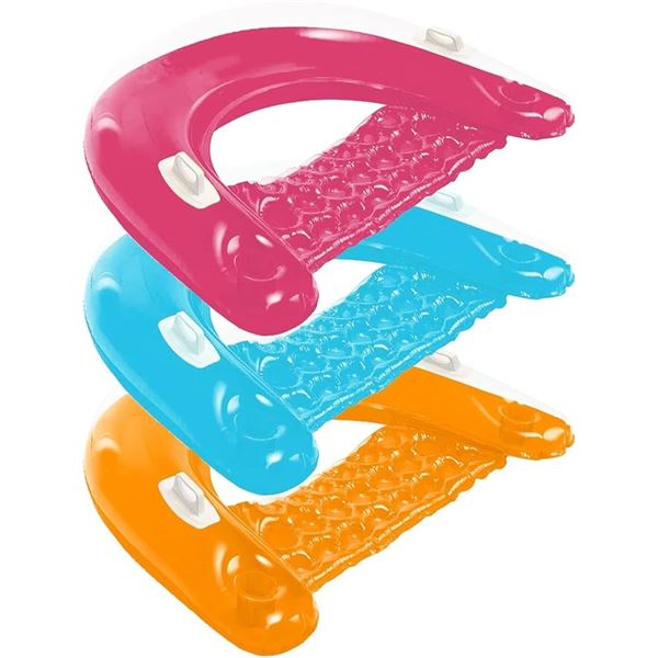 3-Pack Inflatable Pool Float Chairs/Pool Loungers with Cup Holders - Blue/Pink/Orange - New